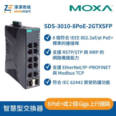 Moxa SDS-3010-8PoE-2GTXSFP 10埠 8PoE 智慧型乙太網路交換器