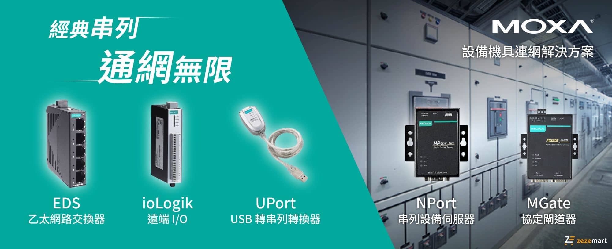Moxa 完整設備連網產品組合橫幅