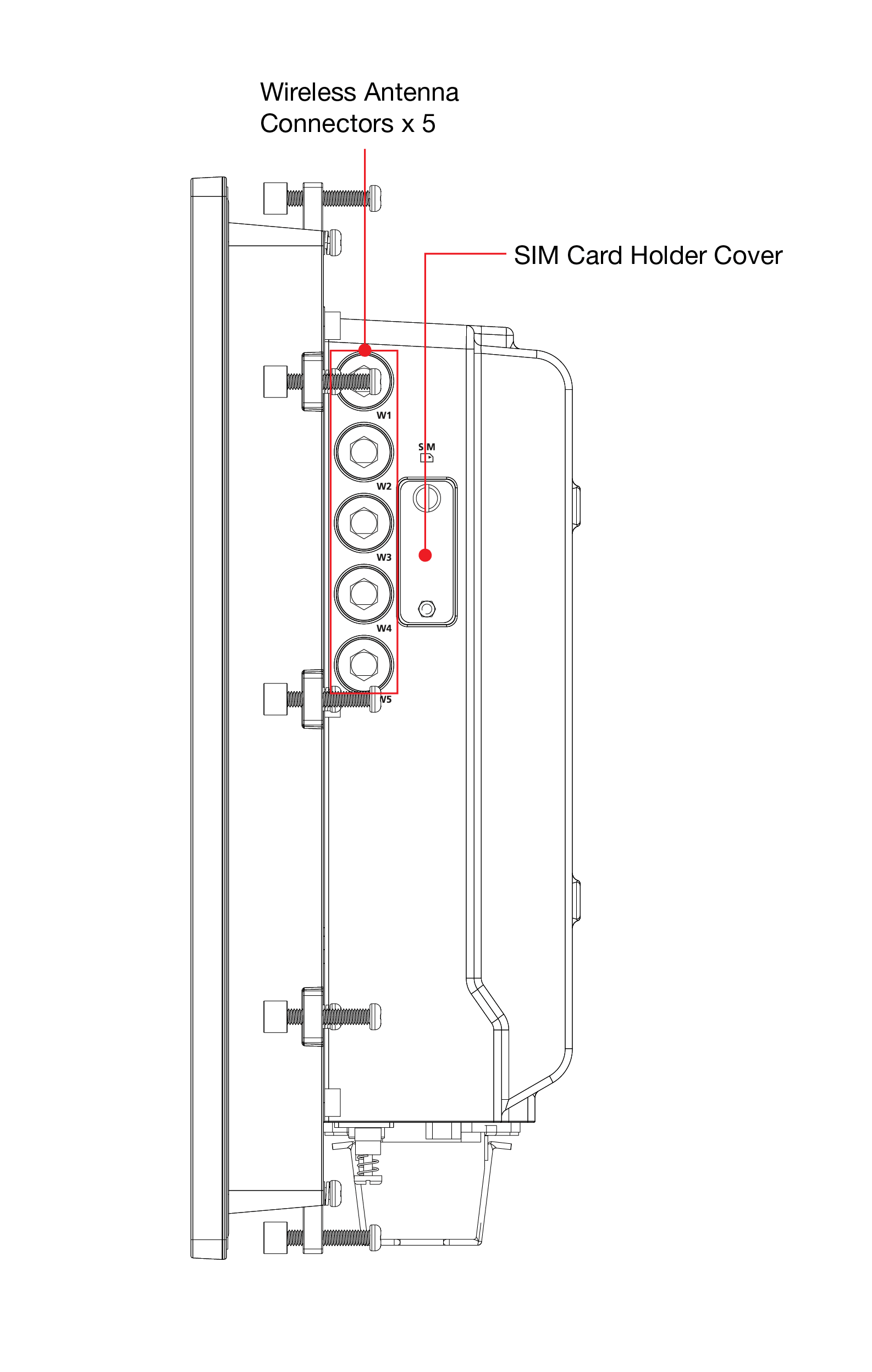 Moxa EXPC-F2150W 系列無風扇工業級觸控電腦側視圖
