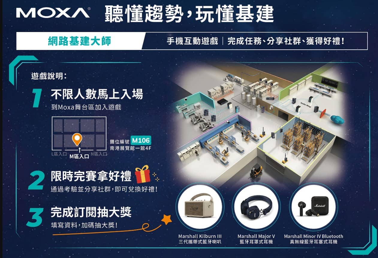 參加 Moxa 攤位互動，領好禮再抽大獎